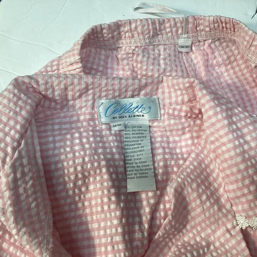 colette by miss elaine pajamas M seersucker pink/white embroidered ruffles